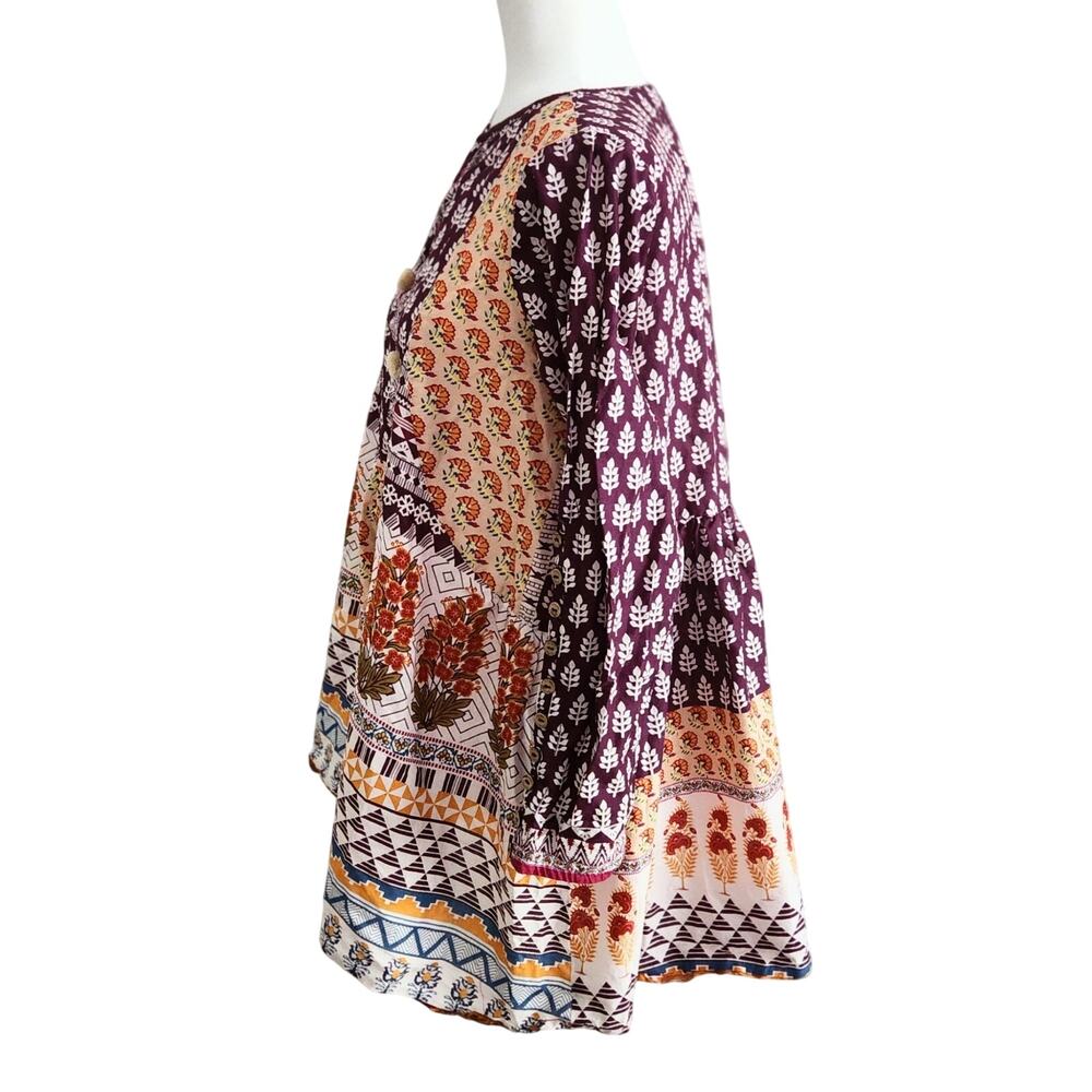 Khaadi Cotton Pom Pom Long Sleeve Flare Tunic Boho Artisan Print | Women Size 8 - Picture 5 of 12